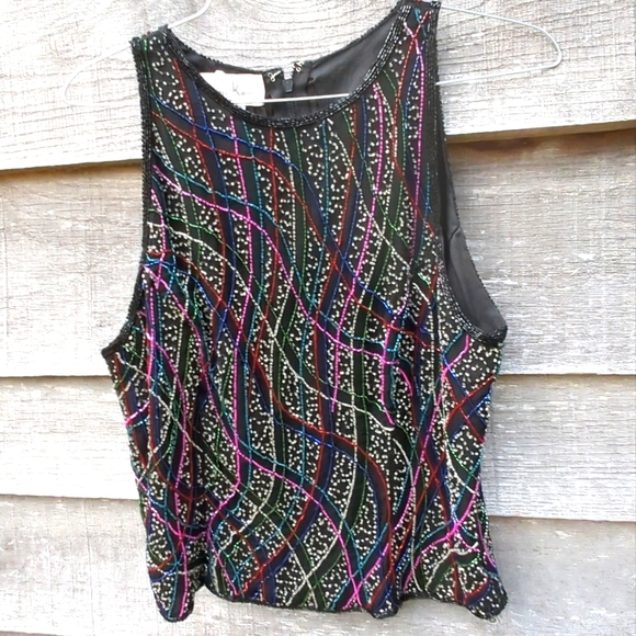 Lawrence Kazar of Paris Stunning Beaded  Blouse Top Zipper Neckline Multi Color - Picture 9 of 9